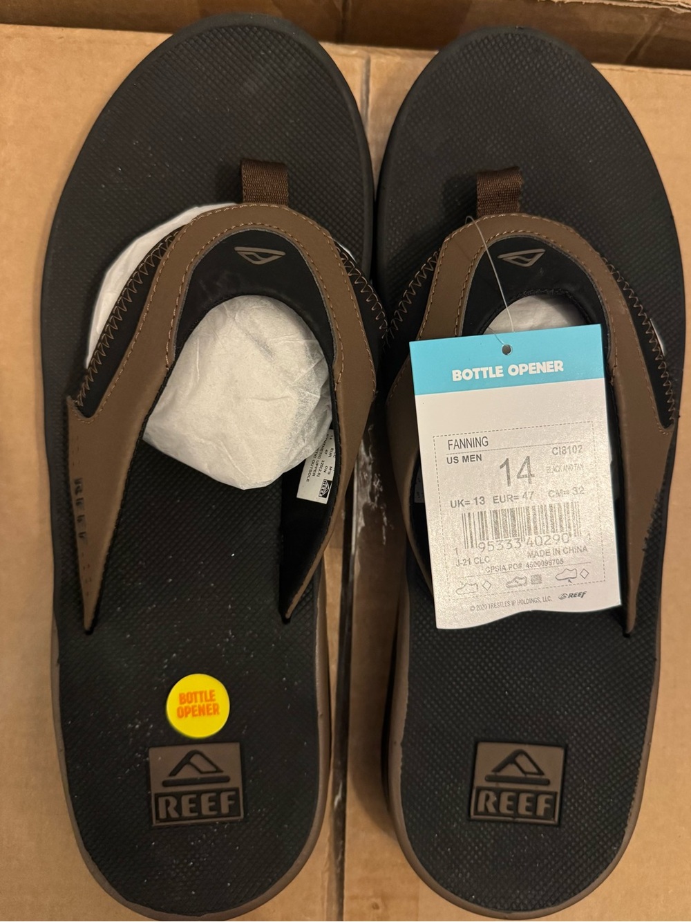 Reef Men's Fanning Black/Tan Sandals Size 14. CI8102-Brand New!